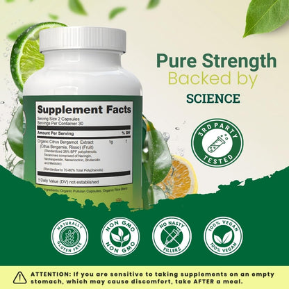 Organic Citrus Bergamot Supplement - Only USDA, Cardiologist Formulated with 200+ Scientific Studies -1000mg - Patented Extract, Heart, Cholesterol, - Maple Wellness Supplements