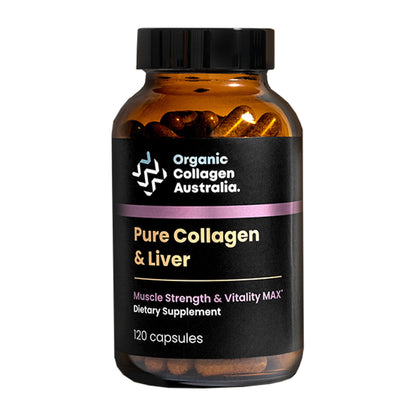 Organic Collagen Australia Pure Collagen & Liver Capsules – Muscle Strength & Vitality with Hydrolyzed Collagen, Grass-Fed Liver, and Vitamin B12 – 120 Capsules - Maple Wellness Supplements