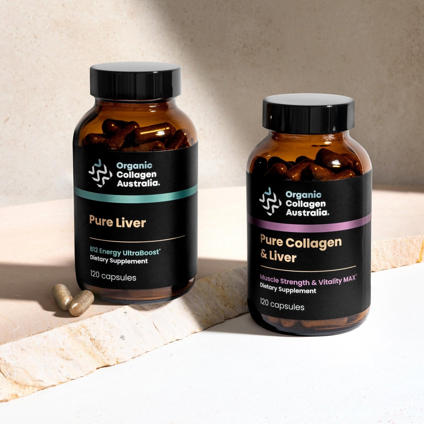 Organic Collagen Australia Pure Collagen & Liver Capsules – Muscle Strength & Vitality with Hydrolyzed Collagen, Grass-Fed Liver, and Vitamin B12 – 120 Capsules - Maple Wellness Supplements