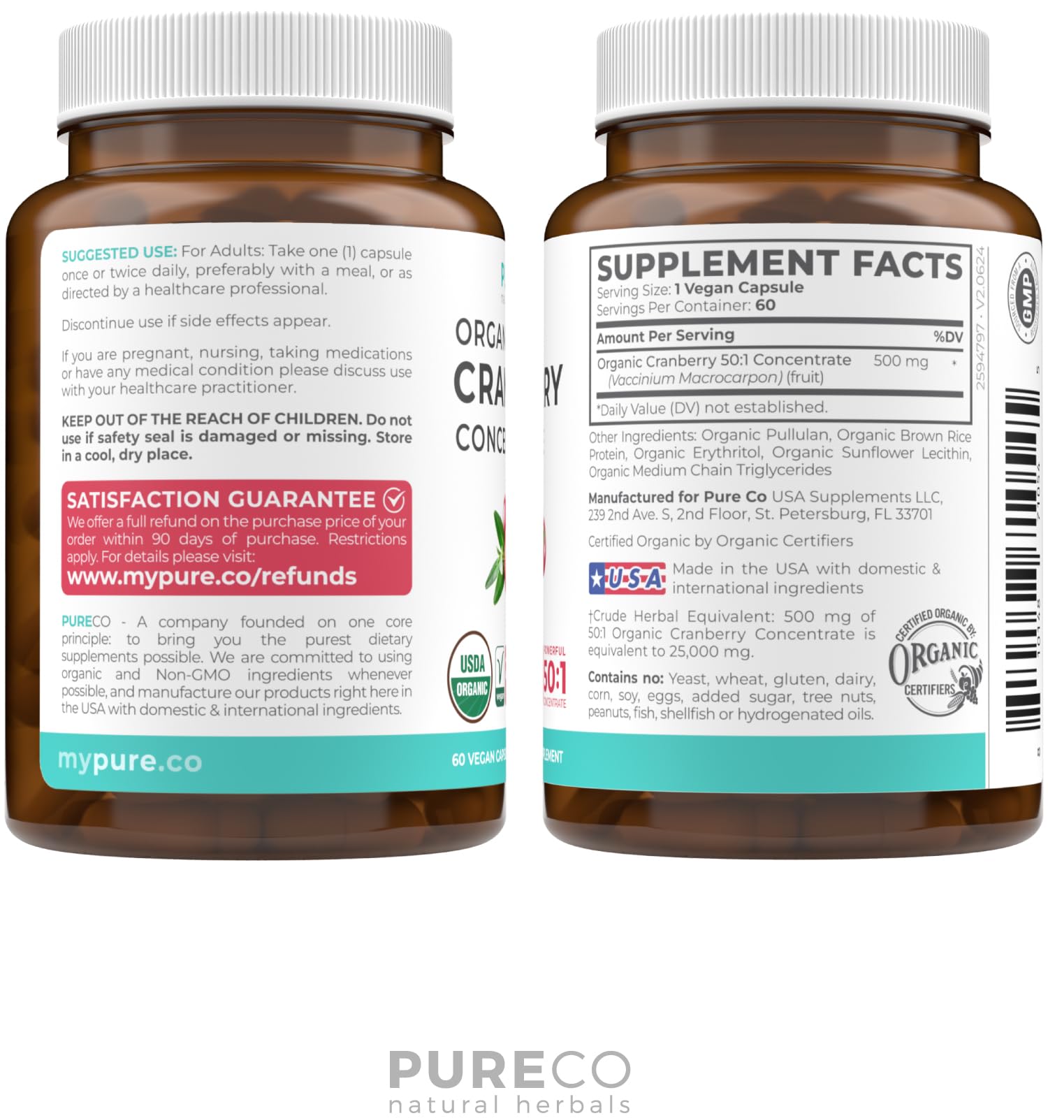 Organic Cranberry Pills - Vegan Supplement for Urinary Tract Health & Kidney Cleanse - Cranberry Pills for Women 500mg 50:1 Cranberry Concentrate Per Serving - Maple Wellness Supplements