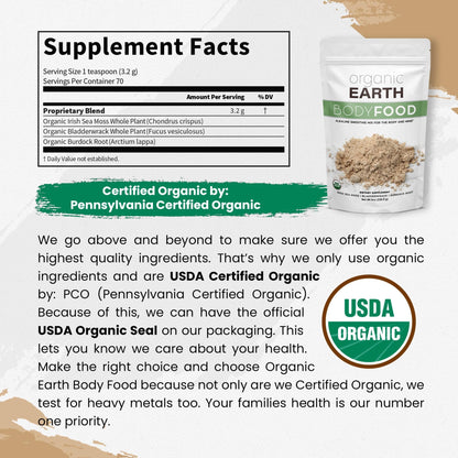 Organic Earth Irish Sea Moss Powder 8oz - Wildcrafted Sea Moss Organic with Bladderwrac - Maple Wellness Supplements