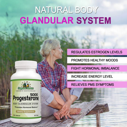 Organic Farm Vitamins Progesterone 5000 - Body glandular System Dietary Supplement, 100% Natural Progesterone Pills - Formula to Balance Hormones - progesterone Supplement, 90 Tablets - Maple Wellness Supplements
