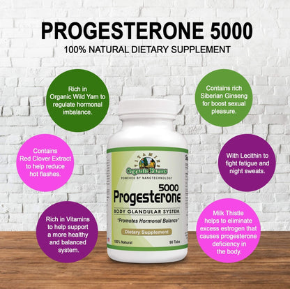 Organic Farm Vitamins Progesterone 5000 - Body glandular System Dietary Supplement, 100% Natural Progesterone Pills - Formula to Balance Hormones - progesterone Supplement, 90 Tablets - Maple Wellness Supplements