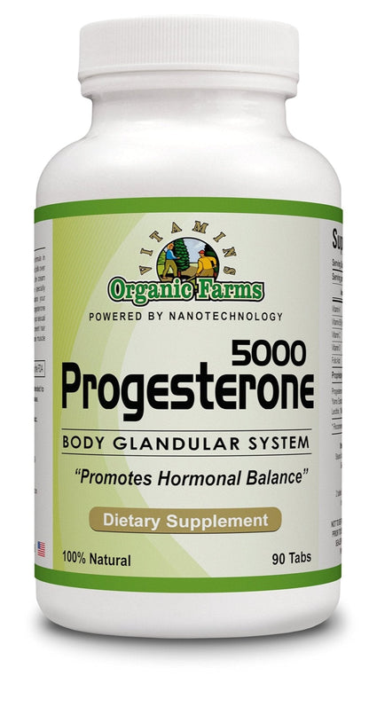 Organic Farm Vitamins Progesterone 5000 - Body glandular System Dietary Supplement, 100% Natural Progesterone Pills - Formula to Balance Hormones - progesterone Supplement, 90 Tablets - Maple Wellness Supplements
