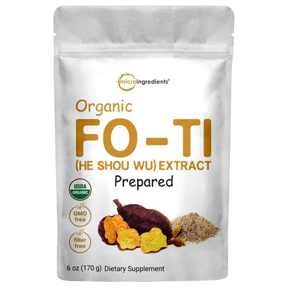 Organic He Shou Wu, Pure Fo Ti Extract Powder, 6 Ounce, Prepared Foti Steaming - Maple Wellness Supplements