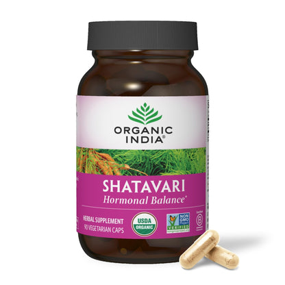 ORGANIC INDIA Shatavari Herbal Supplement - Supports Hormonal Balance, Immune and Inflammatory Response, Vegan, Gluten-Free, USDA Organic, Supports Reproductive Health - 90 Capsules - Maple Wellness Supplements