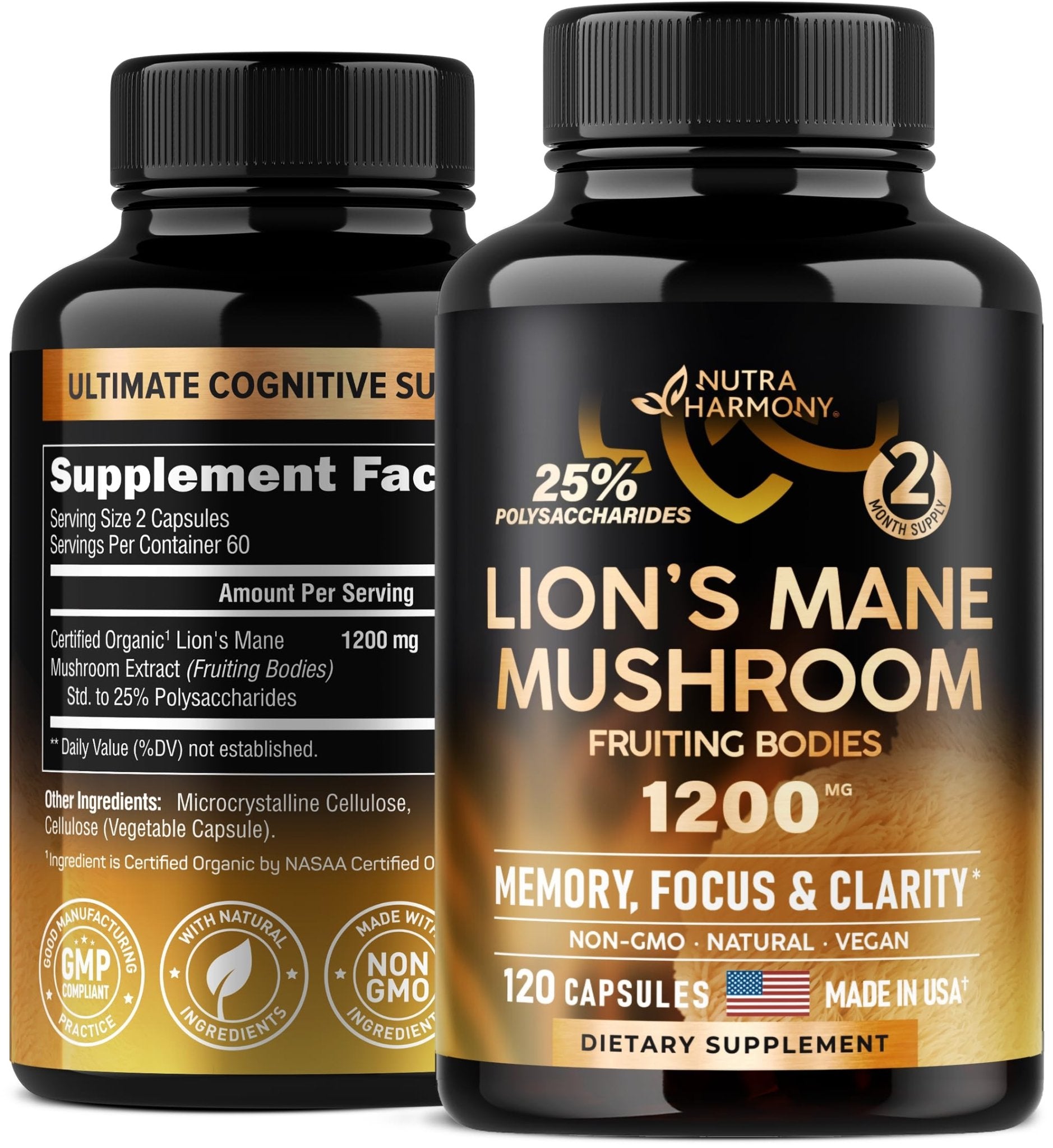 Organic Lions Mane - Certified Mushroom Supplement - Made in USA - Fruiting Bodies - Maple Wellness Supplements