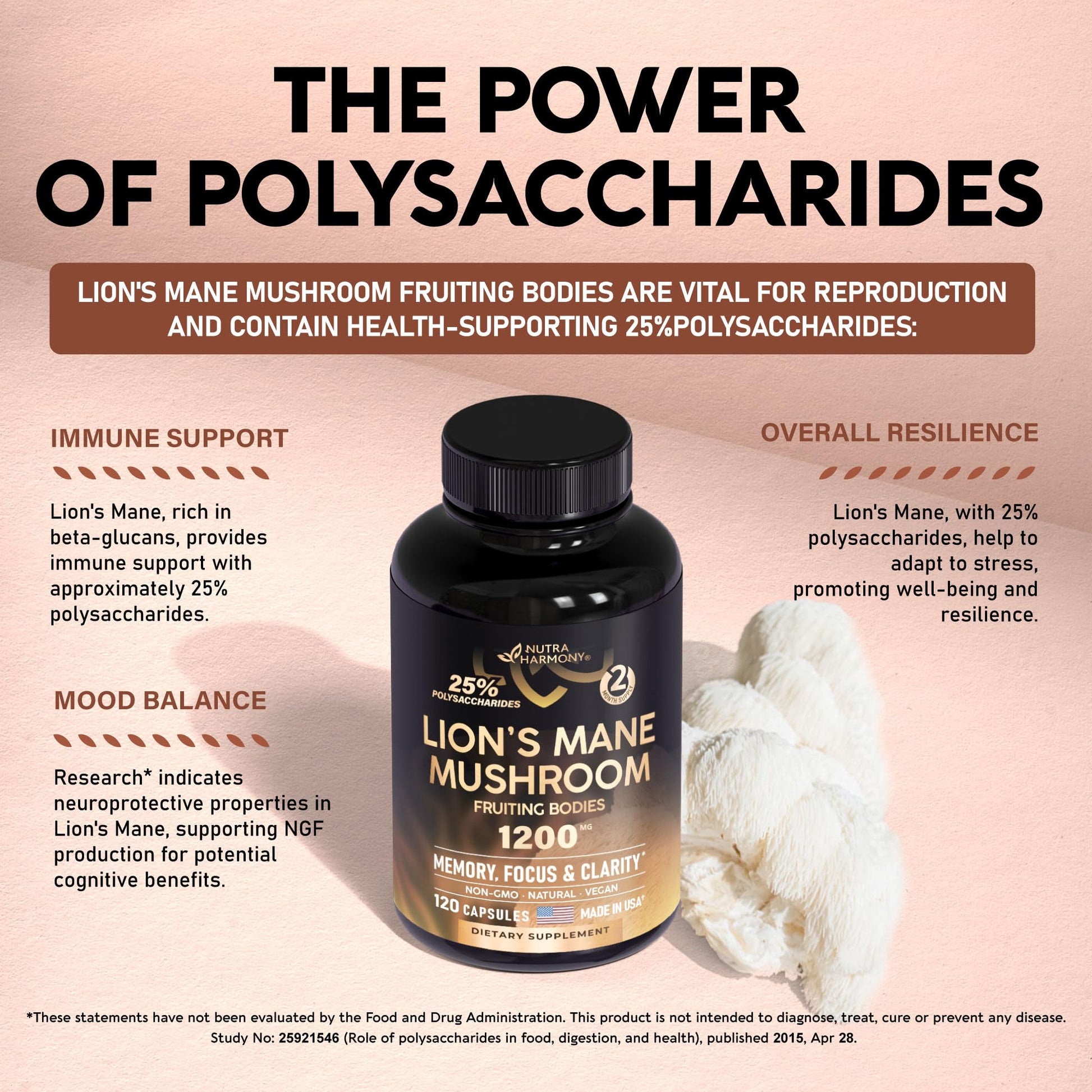 Organic Lions Mane - Certified Mushroom Supplement - Made in USA - Fruiting Bodies - Maple Wellness Supplements