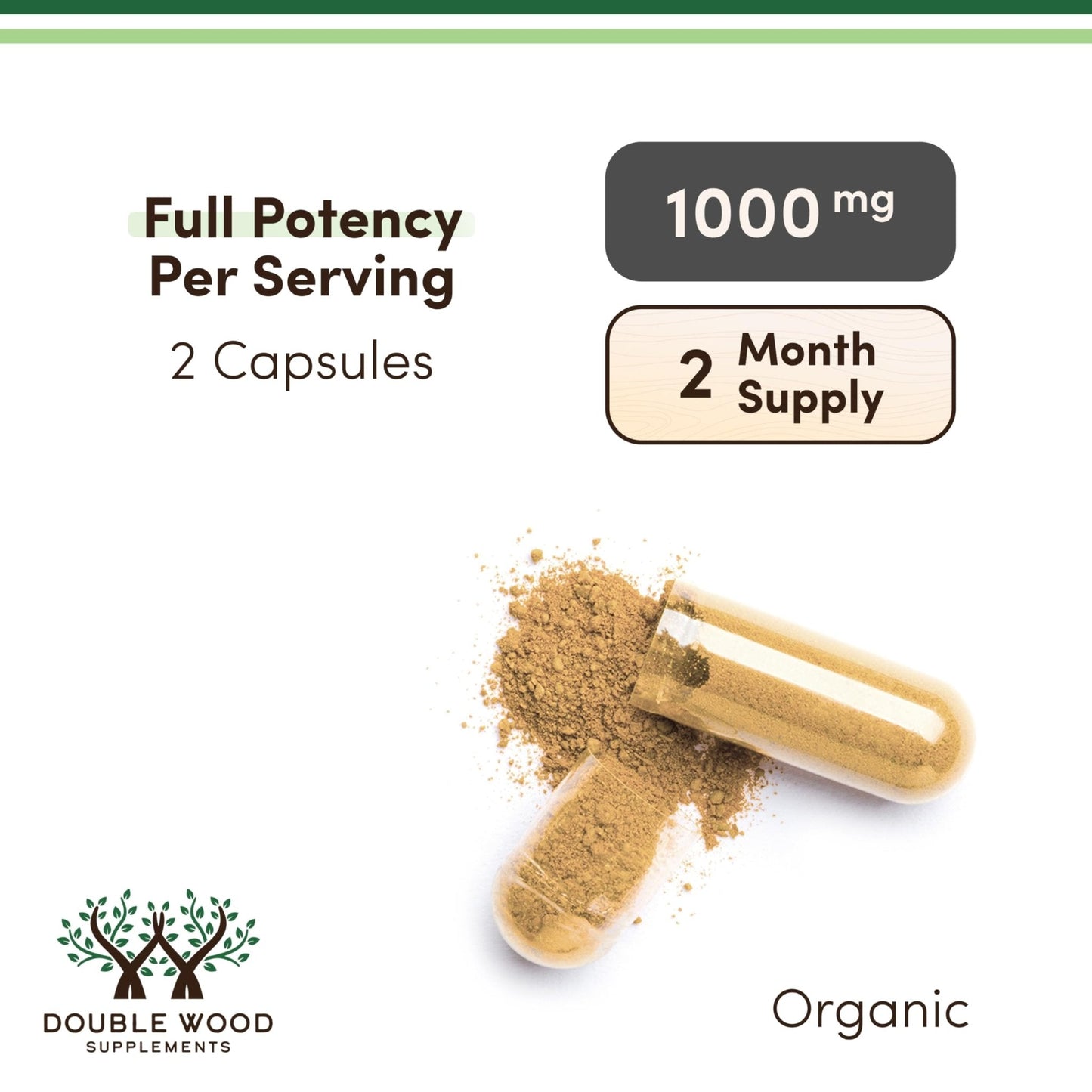 Organic Lions Mane Mushroom Capsules (120 Count), for Focus Support and Immune Health, Third Party Tested and Grown in The USA - by Double Wood - Maple Wellness Supplements
