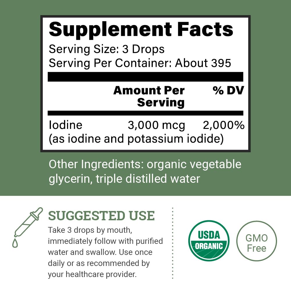 Organic Lugol's Iodine, Iodine and Potassium Iodide 2% Solution 3000 mcg - Liquid Supplement Drops for Thyroid Support for Women & Men, Metabolism Health - Maple Wellness Supplements