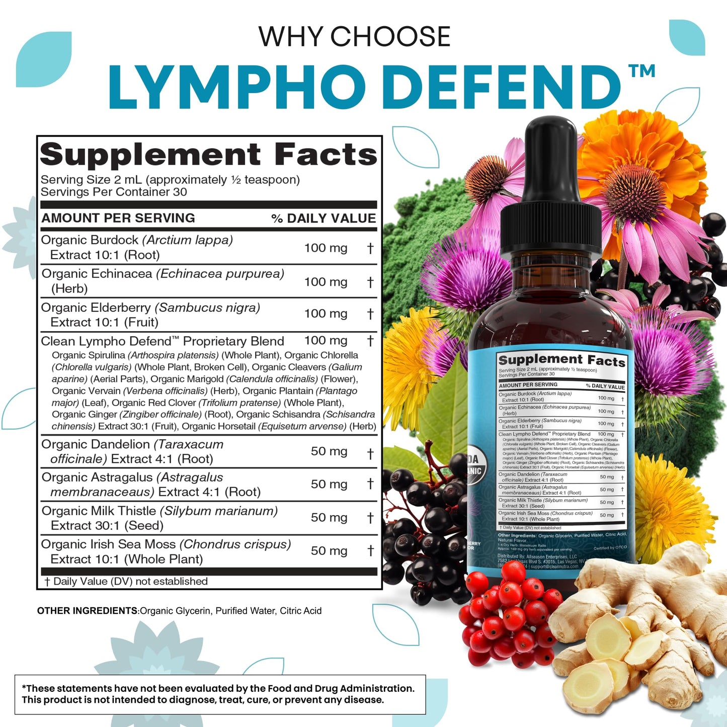 Organic Lymphatic Drainage Supplement | Lymphatic Support Drops | Burdock Root Echinacea Elderberry Dandelion Astragalus Milk Thistle Sea Moss Red Clover - Maple Wellness Supplements