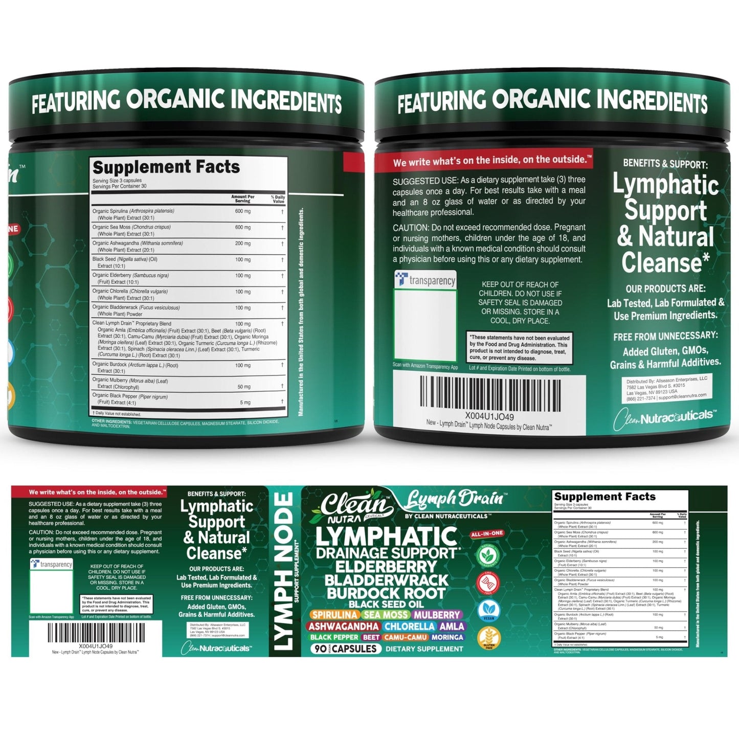 Organic Lymphatic Drainage Supplements | Elderberry Bladderwrack Burdock Root Black Seed Oil Spirulina Sea Moss Ashwagandha Chlorella Amla Beet Moringa Chlorophyll Lymph System Capsules By Clean Nutra - Maple Wellness Supplements