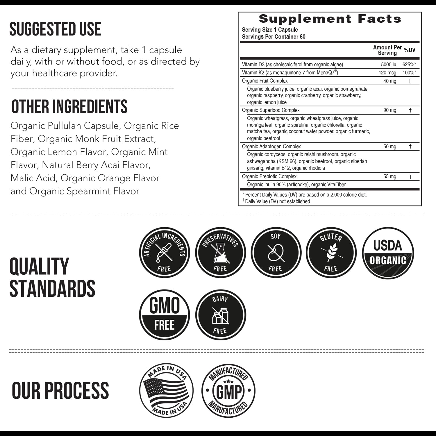 Organic Plant D3 + K2 | 5000 iu D3 + 120 mcg K2 as All-Trans MK7 from MenaQ7® - 100% Whole Food, Raw & Vegan | Enhanced Digestion with Prebiotic - Maple Wellness Supplements