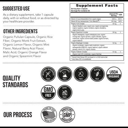 Organic Plant D3 + K2 | 5000 iu D3 + 120 mcg K2 as All-Trans MK7 from MenaQ7® - 100% Whole Food, Raw & Vegan | Enhanced Digestion with Prebiotic - Maple Wellness Supplements
