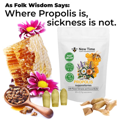Organic Propolis Comfort Suppositories for Men, Women - Natural Bee & Botanical Formula, Gentle Daily Care 10 Count - Maple Wellness Supplements