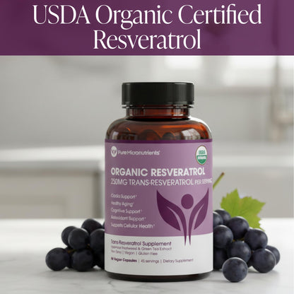 Organic Resveratrol Supplement – Trans-Resveratrol Capsules with Green Tea – Highly Purified & Bioavailable - Maple Wellness Supplements