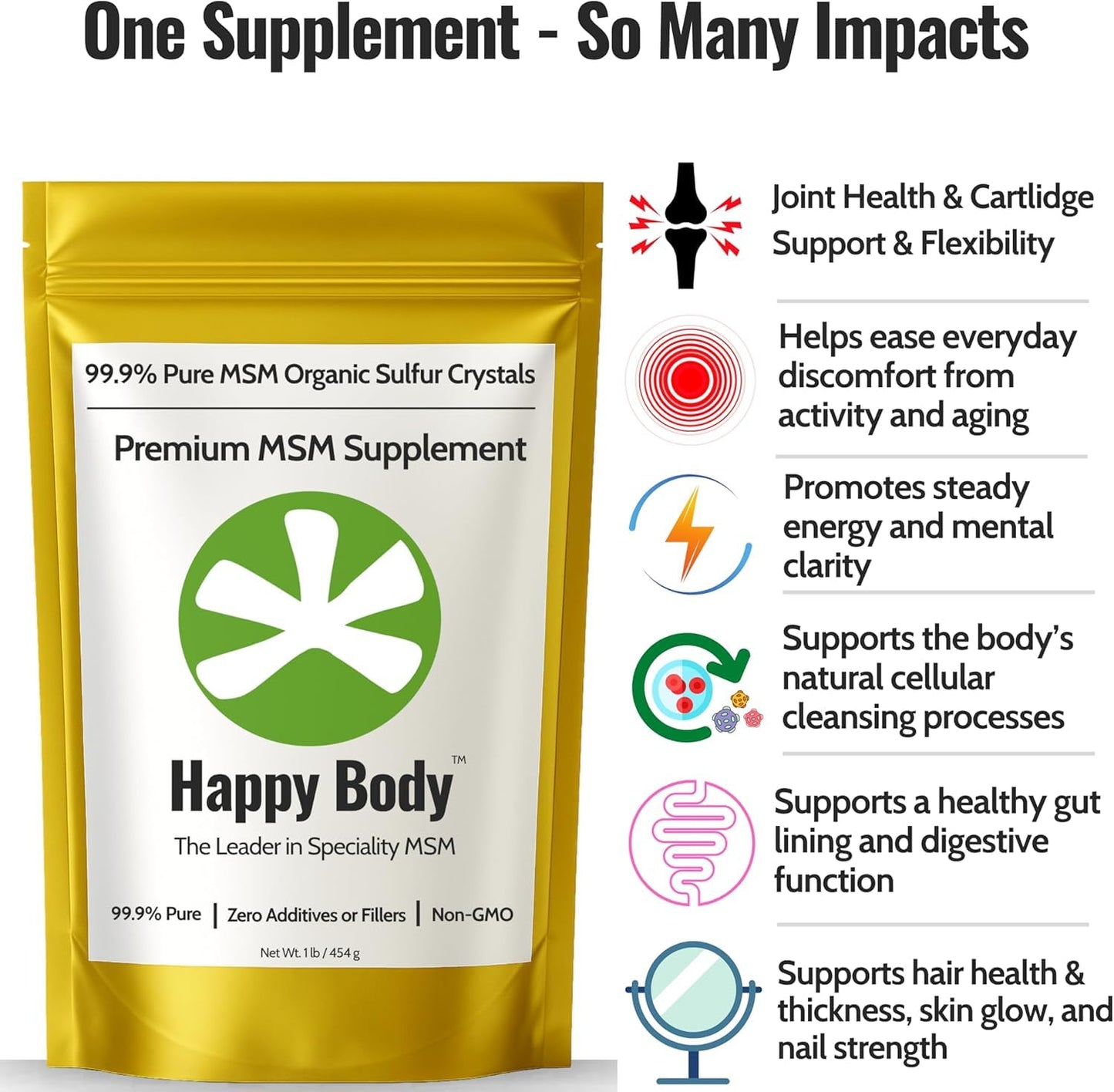 Organic Sulfur Crystals | 99.9% Pure MSM Crystals for Joint Support, Recovery, Hair, Skin & Nails | 90 Servings | 1 lb Bag - Maple Wellness Supplements