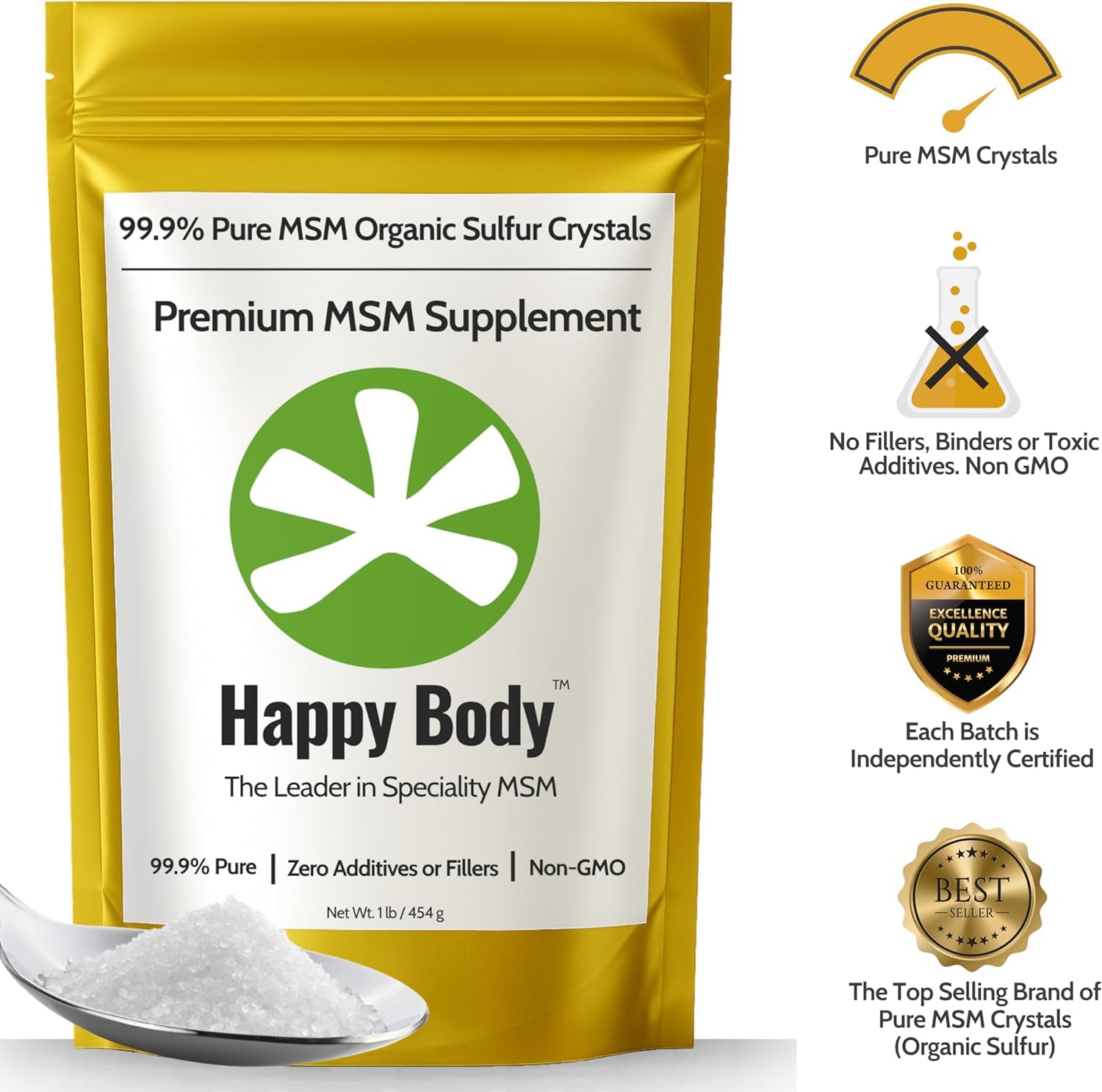 Organic Sulfur Crystals | 99.9% Pure MSM Crystals for Joint Support, Recovery, Hair, Skin & Nails | 90 Servings | 1 lb Bag - Maple Wellness Supplements