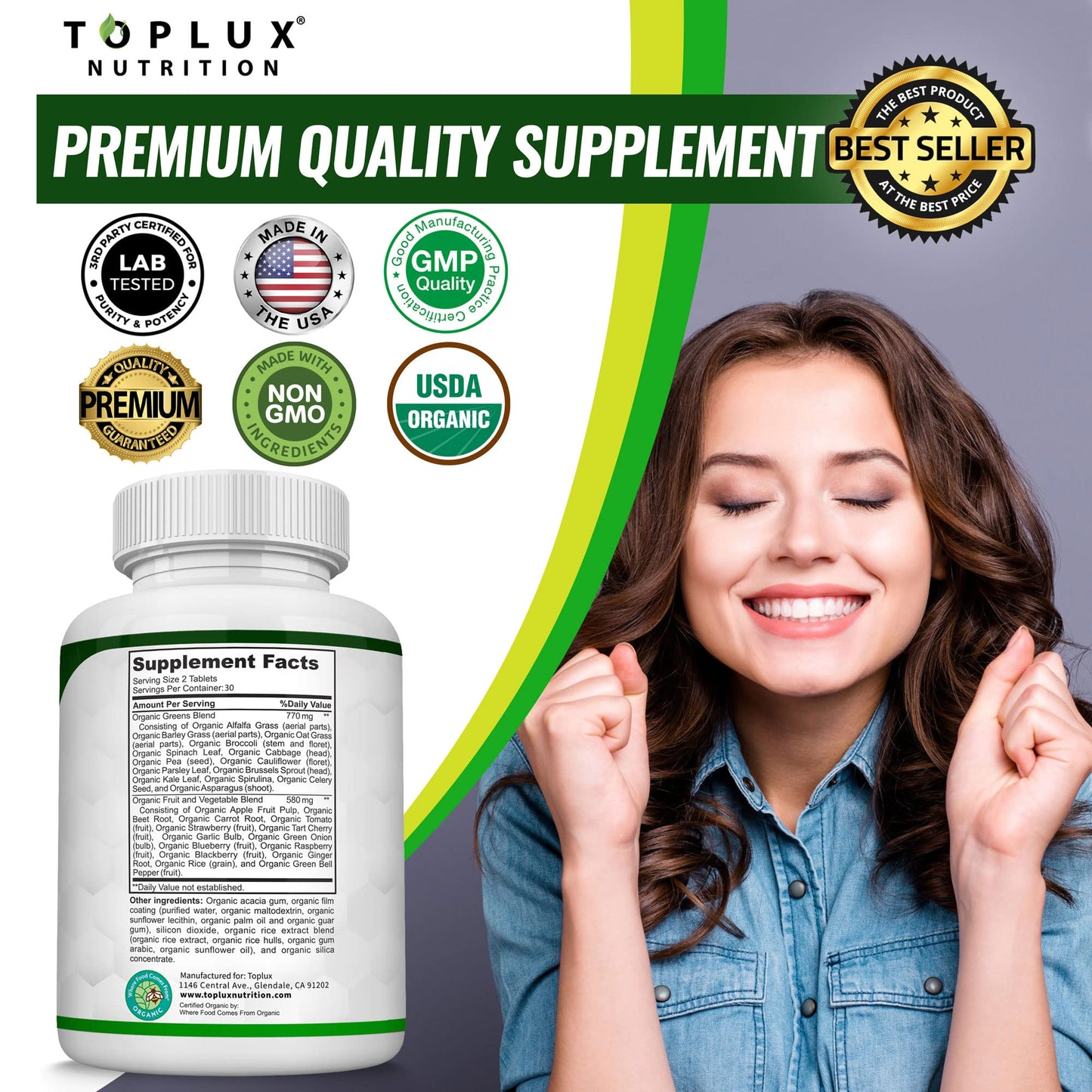 Organic Super Greens Capsules Superfood Fruit Veggie Supplement - 28 Powerful Natural - Maple Wellness Supplements