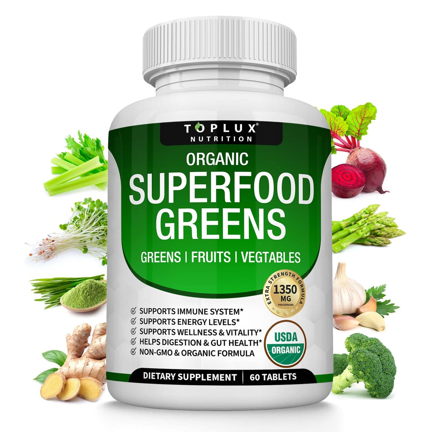 Organic Super Greens Capsules Superfood Fruit Veggie Supplement - 28 Powerful Natural - Maple Wellness Supplements