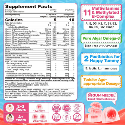 Organic Toddler Multivitamin Gummies + Omega-3 (DHA/EPA), Postbiotics | kids 2+ multivitamin | Vitamins A C D3 Methyl B12 Folate Zinc - Maple Wellness Supplements