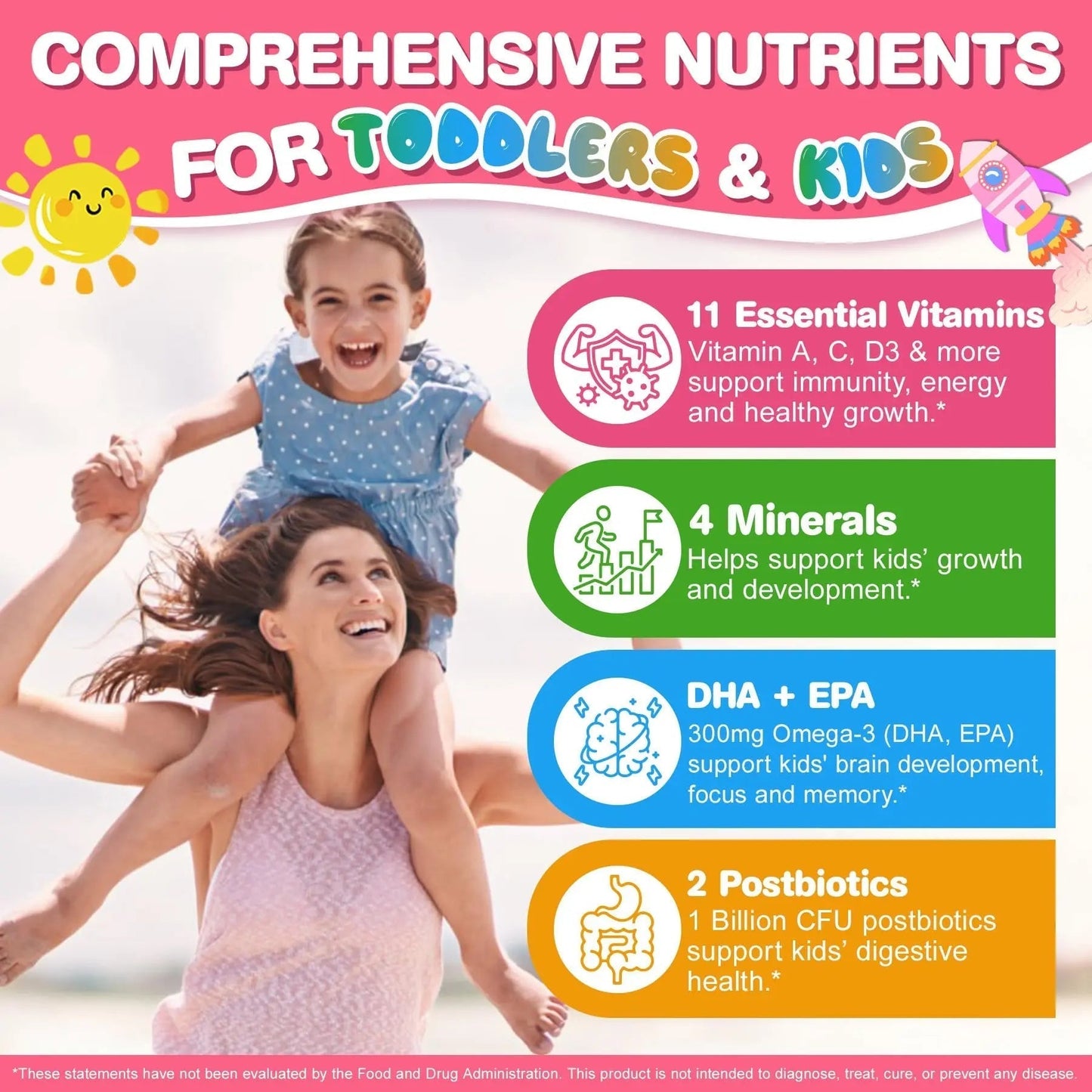 Organic Toddler Multivitamin Gummies + Omega-3 (DHA/EPA), Postbiotics | kids 2+ multivitamin | Vitamins A C D3 Methyl B12 Folate Zinc - Maple Wellness Supplements