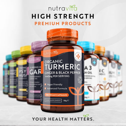 Organic Turmeric 1440mg (High Strength) with Black Pepper & Ginger - 180 Vegan Turmeric - Maple Wellness Supplements