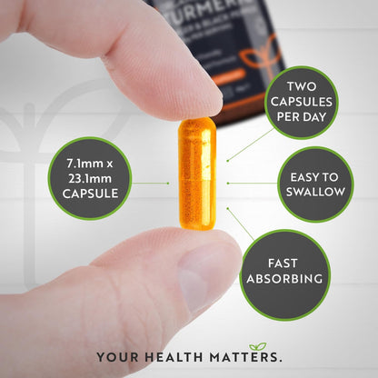 Organic Turmeric 1440mg (High Strength) with Black Pepper & Ginger - 180 Vegan Turmeric - Maple Wellness Supplements