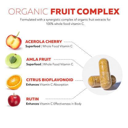 Organic Vitamin C | Whole Food Vitamin C from Fruit Plus Absorption Enhancing Cofactors - Vegan, Enhanced Bioavailability - Immune Support - Maple Wellness Supplements