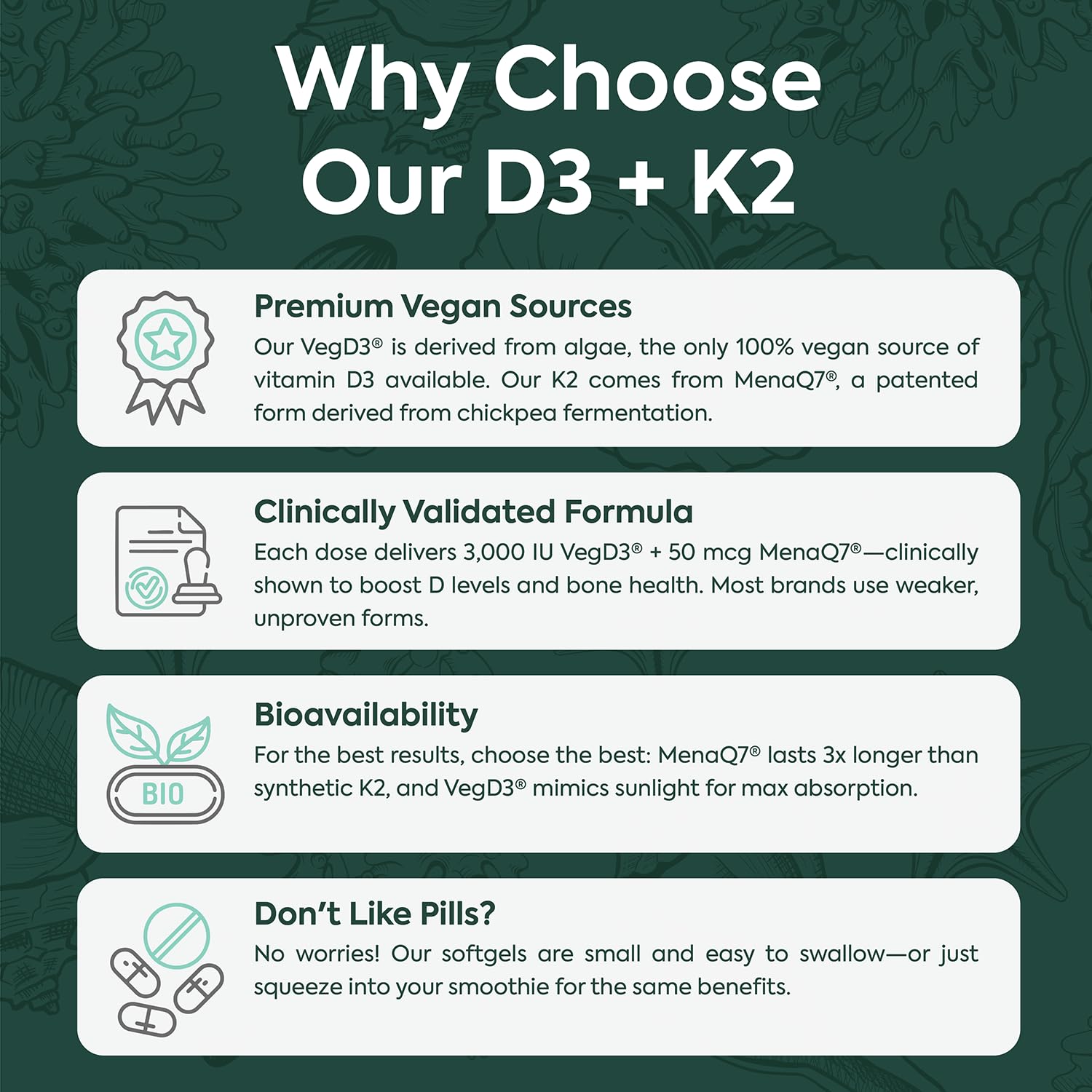 Organics Ocean Better D3 + K2-100% Organic VIT D3 and K2 Supplements with Maximum Bioavailability - Supports Bone Density, Calcium Balance, Immunity & Mood - 1-Pack, 30-Day Supply - Maple Wellness Supplements