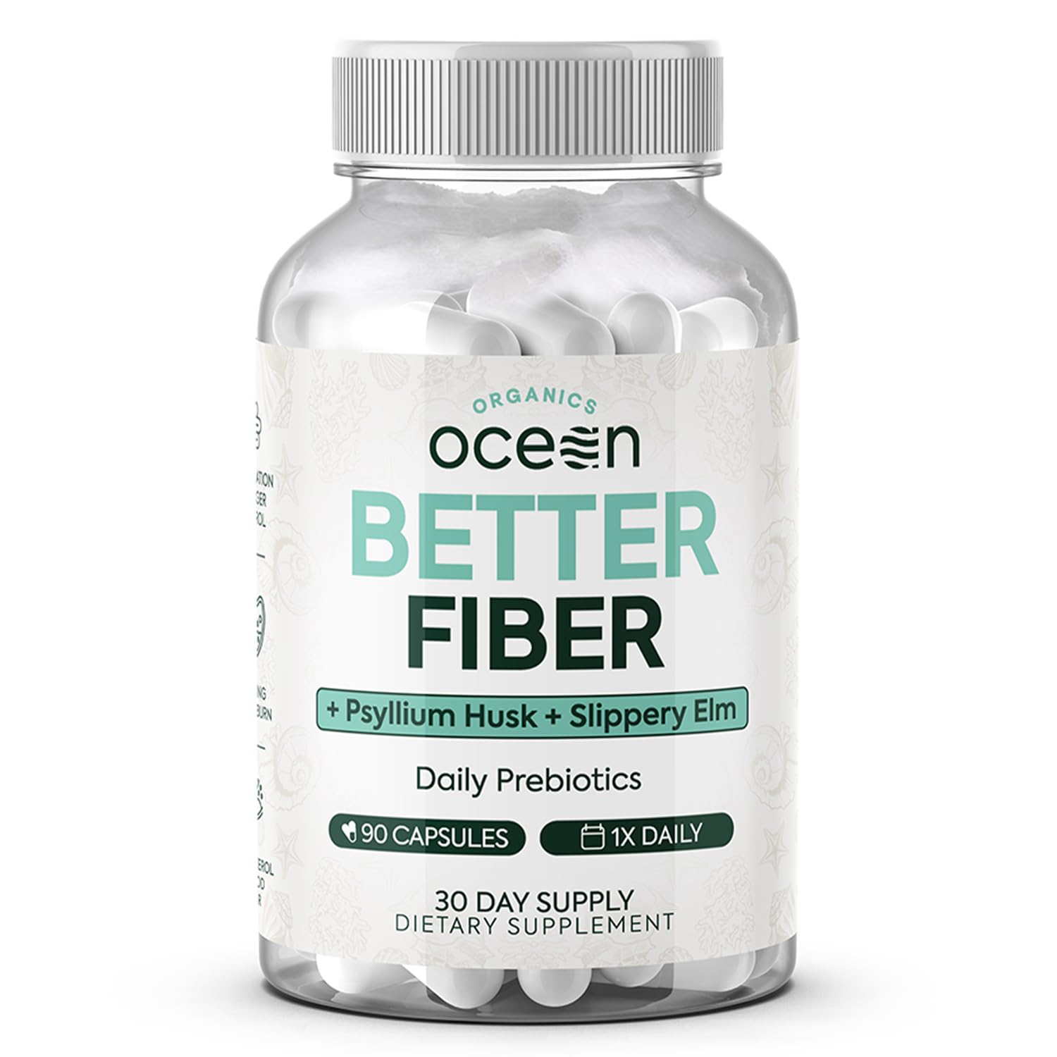 Organics Ocean Better Fiber - Daily Fiber Supplement - Soften Stool for Effortless Bowel Movements - with Psyllium Hulk and Slippery Elm - 90 Capsules - Maple Wellness Supplements