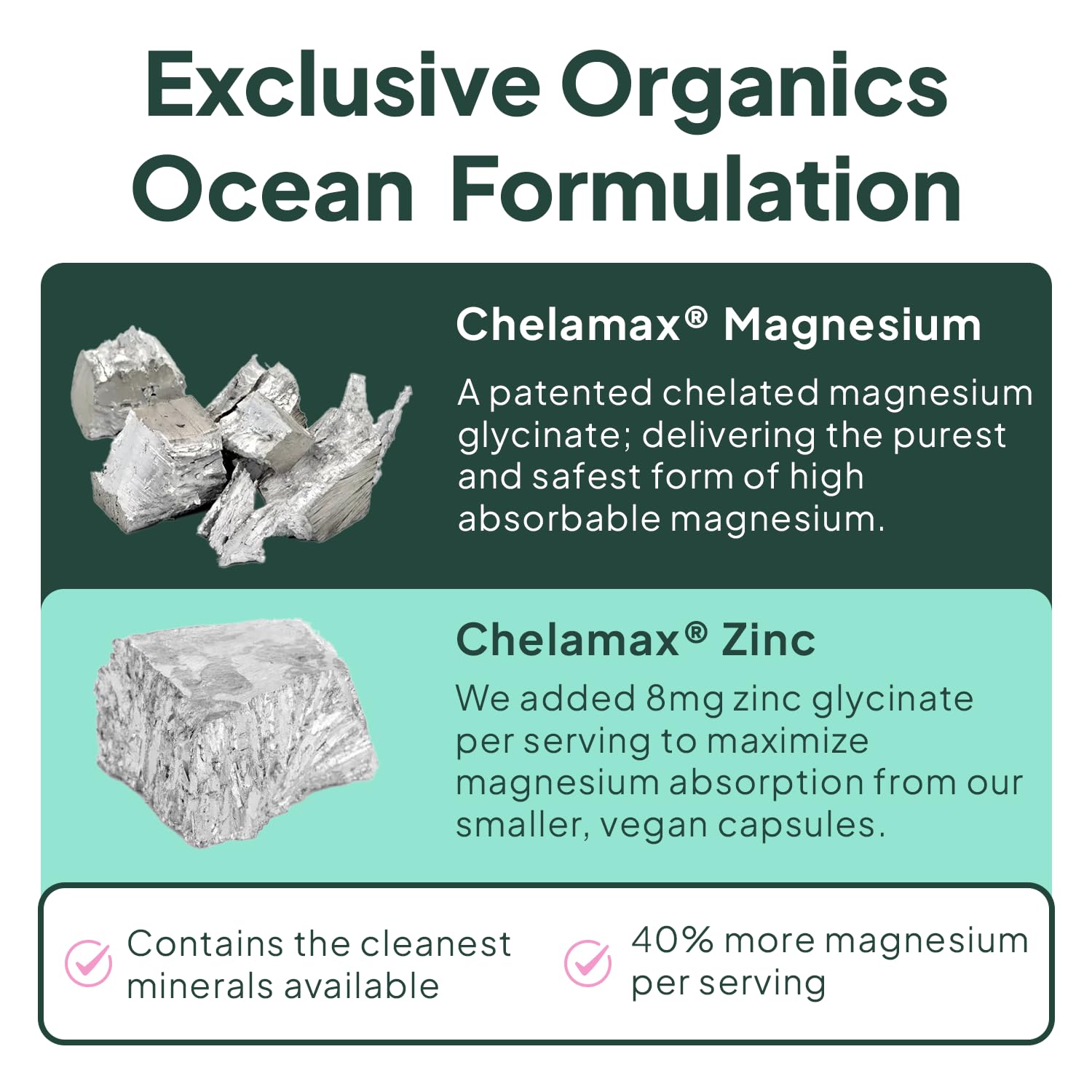 Organics Ocean Pure Magnesium Glycinate with Zinc - Maximum Strength Chelated Magnesium Supplement for Women and Men - Maple Wellness Supplements