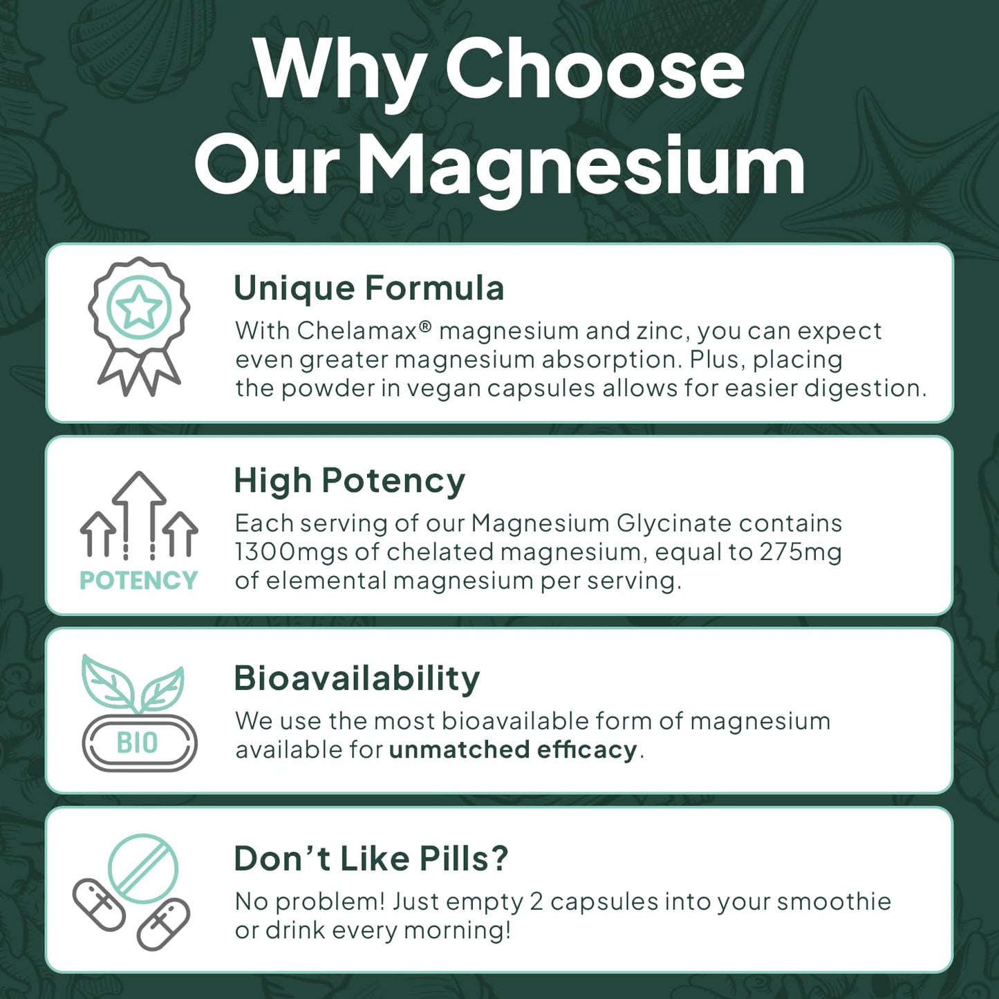 Organics Ocean Pure Magnesium Glycinate with Zinc - Maximum Strength Chelated Magnesium Supplement for Women and Men for Muscle Cramps and Sleep Support - 90 Capsule - Maple Wellness Supplements