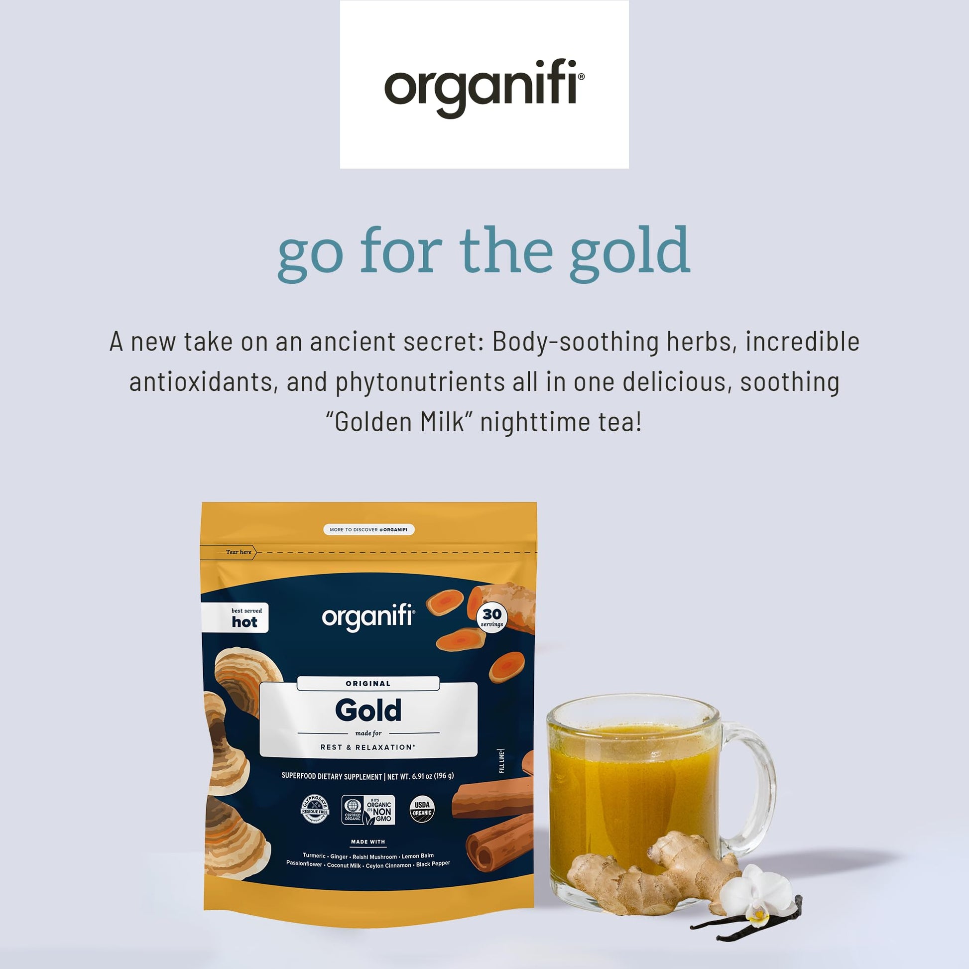 Organifi: Gold - Superfood Supplement Powder- 90 Servings (3 Pack) - Stress Support - Maple Wellness Supplements