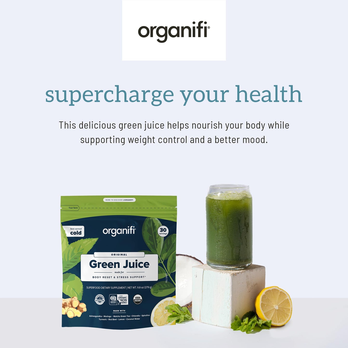 Organifi Green Juice - Powder Supplement with Organic Spirulina, Ashwagandha - Maple Wellness Supplements