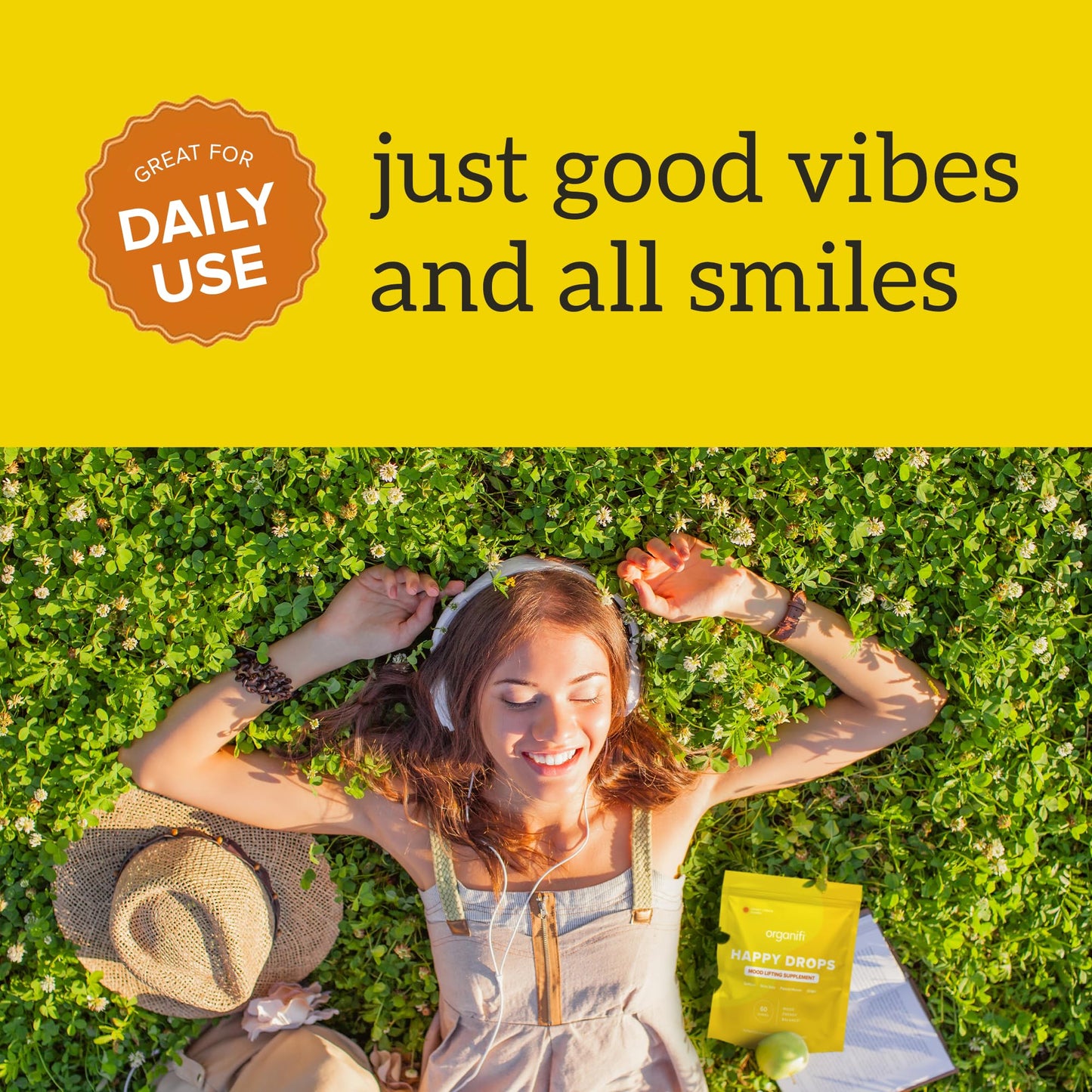 Organifi Happy Drops - Daily Superfood Happy Gummies for Adults - Mood Support Supplement for Balance, Bliss, Energy and Taking the Edge Off - Sweet Lemon Flavor - 60 Gummies - Maple Wellness Supplements