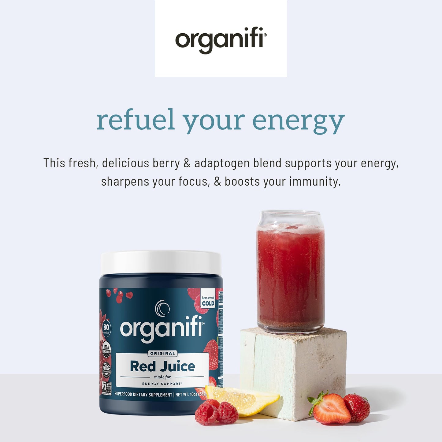 Organifi Red Juice - Vegan Energy Powder - Berry-Flavored Adaptogen Drink - Maple Wellness Supplements