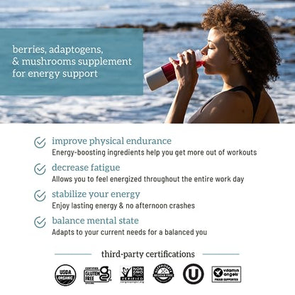 Organifi Red Juice - Vegan Energy Powder - Berry-Flavored Adaptogen Drink - Caffeine - Maple Wellness Supplements
