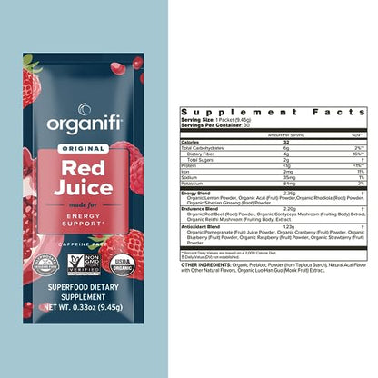 Organifi Red Juice - Vegan Energy Powder - Berry-Flavored Adaptogen Drink - Caffeine - Maple Wellness Supplements