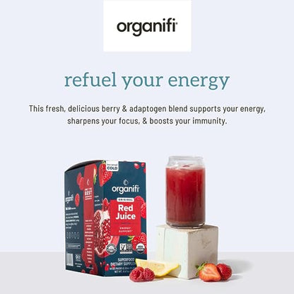 Organifi Red Juice - Vegan Energy Powder - Berry-Flavored Adaptogen Drink - Caffeine - Maple Wellness Supplements