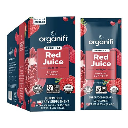 Organifi Red Juice - Vegan Energy Powder - Berry-Flavored Adaptogen Drink - Caffeine - Maple Wellness Supplements
