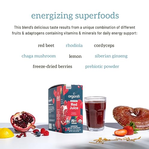 Organifi Red Juice - Vegan Energy Powder - Berry-Flavored Adaptogen Drink - Caffeine - Maple Wellness Supplements