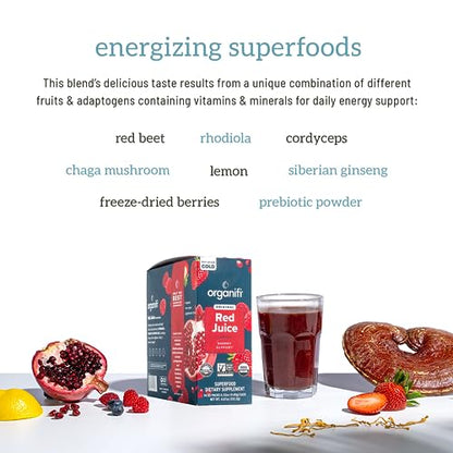 Organifi Red Juice - Vegan Energy Powder - Berry-Flavored Adaptogen Drink - Caffeine - Maple Wellness Supplements