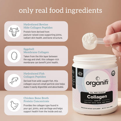Organifi Unflavored Collagen Powder - Supports Stronger Skin, Nail, and Hair, 40 Servings - Maple Wellness Supplements
