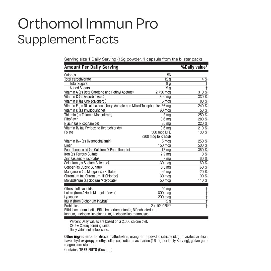 Orthomol Immun Pro, Immune Support & Gut Health Powder & Capsules for Adults with Probiotics, Prebiotics, Fiber, Vitamin C, Zinc, Selenium, Iodine, Vitamin D, E, A,B, Calcium (30 Day Supply) - Maple Wellness Supplements