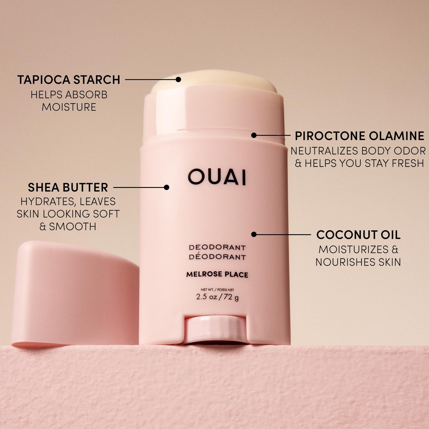 OUAI Aluminum Free Deodorant - Women's Deodorant with 24-Hour Odor Control & Invisible Application - Enriched with Notes of Rose, Berry, Lychee & Pink Peppercorn - Melrose Place (2.5 oz) - Maple Wellness Supplements