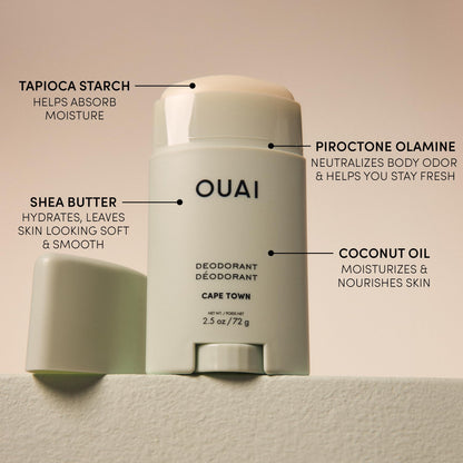 OUAI Aluminum Free Deodorant - Women's Deodorant with 24-Hour Odor Control & Invisible Application - Enriched with Notes of Wet Grass, Ginger, Basil & Green Fig - Cape Town (2.5 oz) - Maple Wellness Supplements
