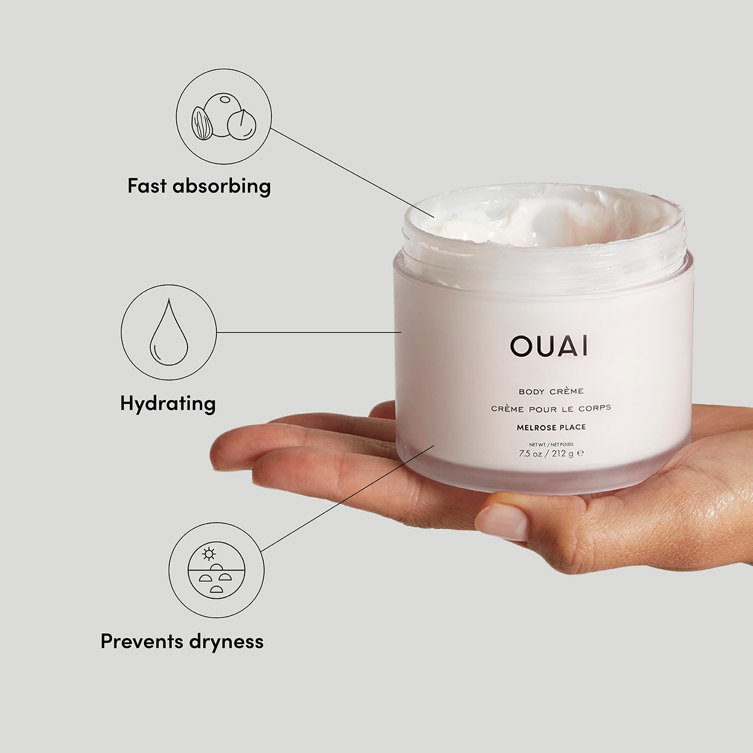 OUAI Body Cream, Melrose Place - Hydrating Whipped Body Cream with Cupuaçu Butter, Coconut Oil and Squalane - Softens Skin and Delivers Healthy-Looking Glow - Sulfate Free Skin Care (7.5 Oz) - Maple Wellness Supplements