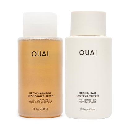 OUAI Detox Shampoo & Medium Hair Conditioner Bundle - Clarifying Shampoo for Build Up, Dirt, Oil, Product and Hard Water & Hydrating Conditioner for Medium Hair (2 Count) - Maple Wellness Supplements