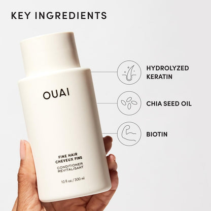 OUAI Fine Hair Conditioner - Volumizing Conditioner for Fine Hair Made with Keratin, Biotin and Chia Seed Oil - Adds Softness, Bounce and Volume - Free from Parabens, Sulfates, and Phthalates (10 Oz) - Maple Wellness Supplements